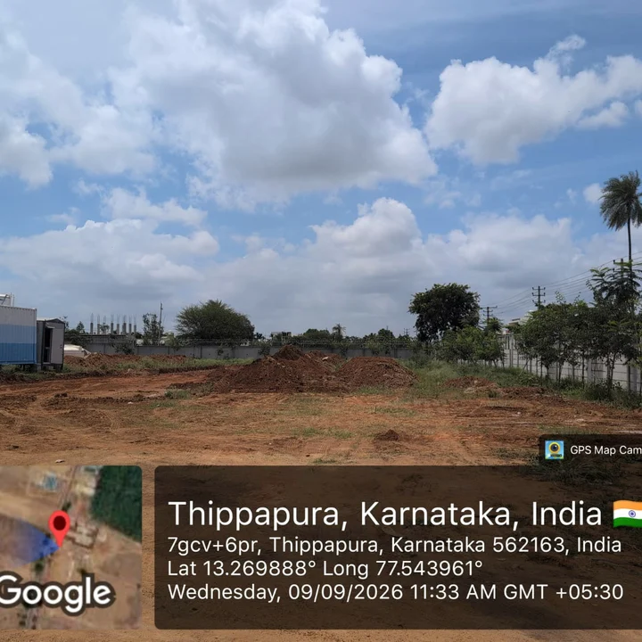 Sattva Ekatra cleared land and the site office at Thippapura, September 2026