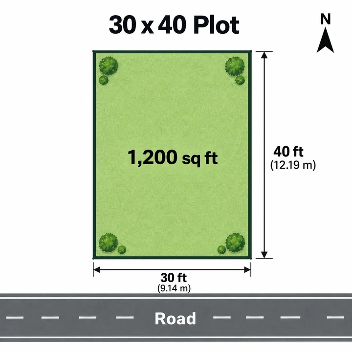 Sattva Ekatra 30 x 40 ft plot plan, 1,200 sq ft (9.14 x 12.19 m)